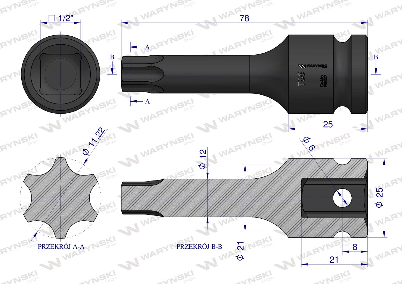 Nasadka udarowa 1/2" gwiazdkowa STAR T55 Waryński