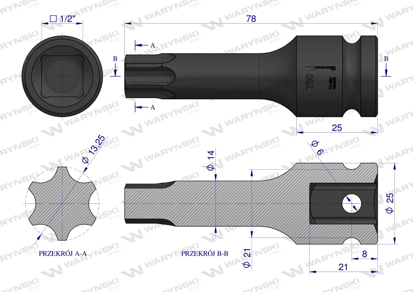 Nasadka udarowa 1/2" gwiazdkowa STAR T60 Waryński