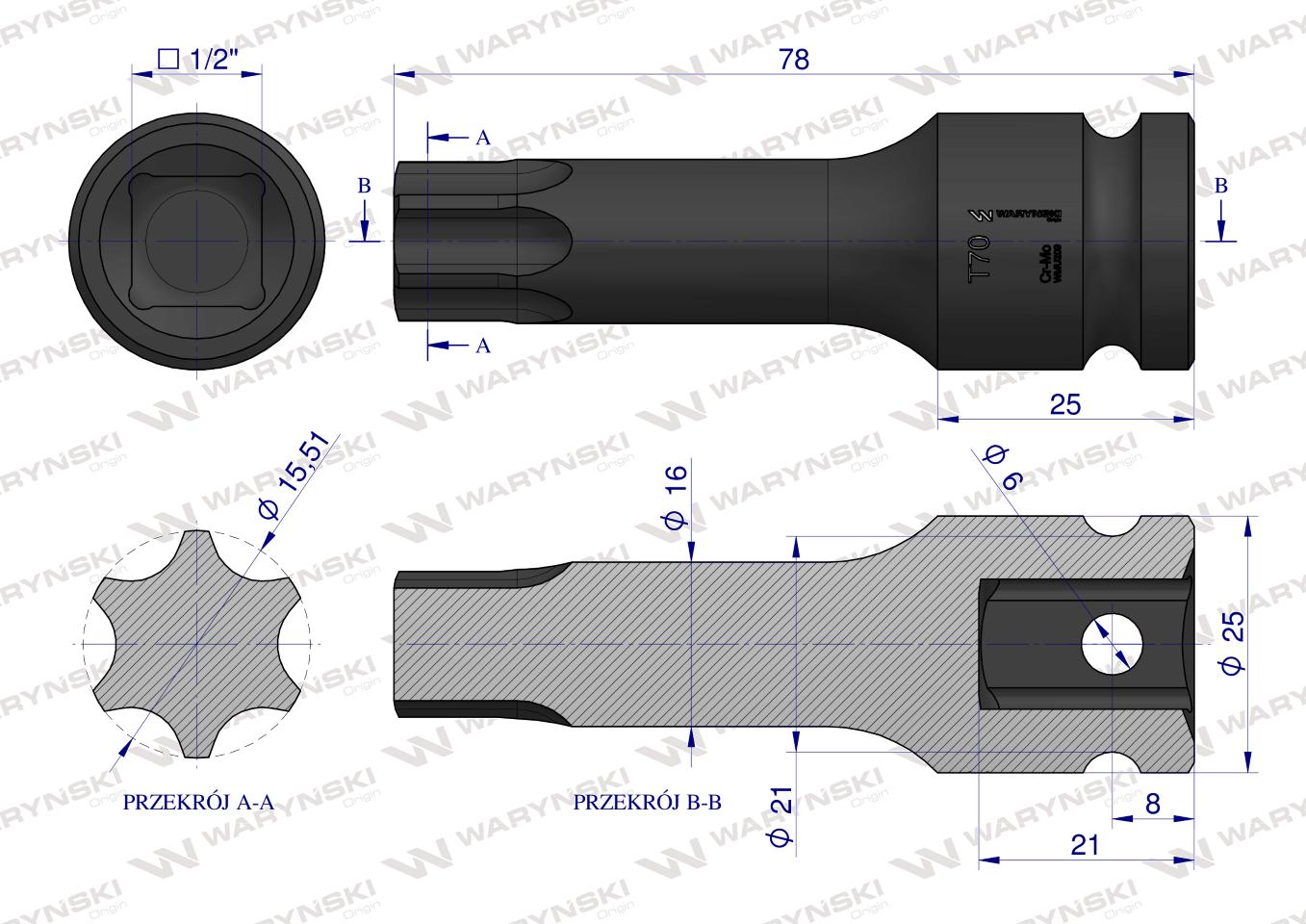Nasadka udarowa 1/2" gwiazdkowa STAR T70 Waryński
