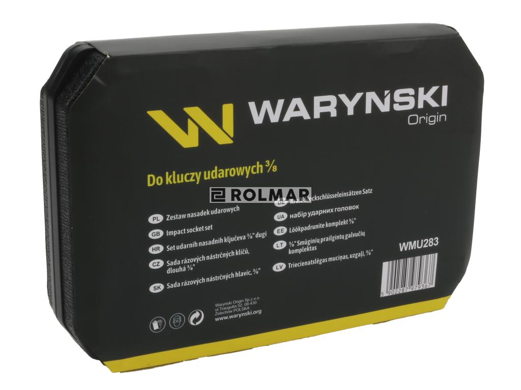 Zestaw nasadek udarowych, 3/8 cala przedłużanych z utwardzanej stali stopowej CrMo 12 el., do prac w mechanice pojazdowej, warsztatowych, konstrukcyjnych, Waryński