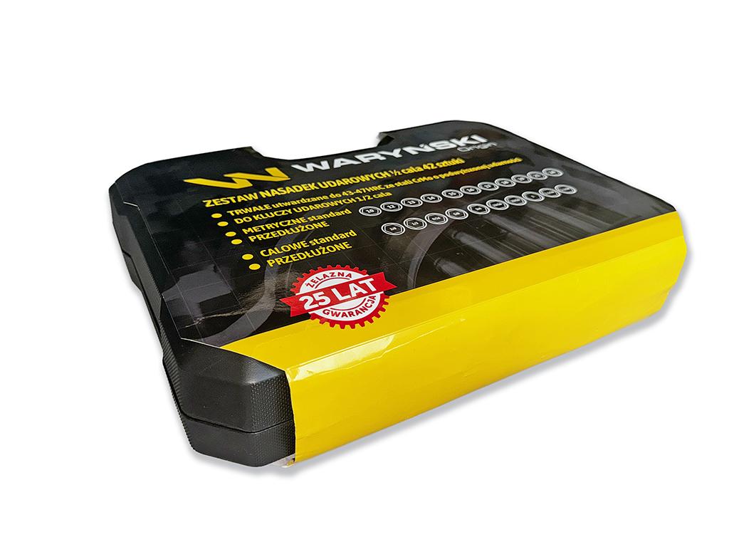 Zestaw nasadek udarowych 1/2 metrycznych i calowych standard i przedłużonych ze stali CrMo 42 el. Waryński