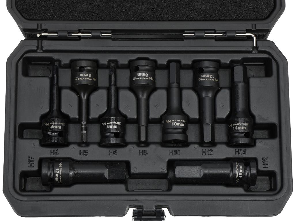 Zestaw nasadek udarowych 1/2 imbusowych ze stali CrMo H4-H19 HEX 9 el Waryński