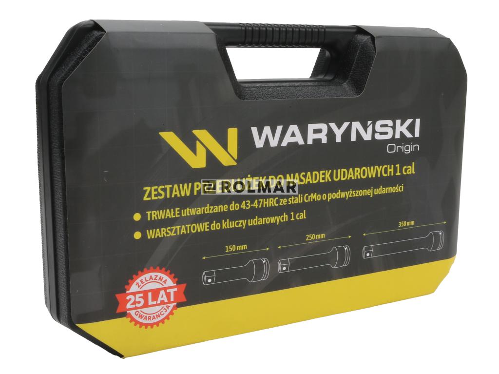 Zestaw przedłużek do nasadek udarowych, 1 cal 150 250 i 350 mm z utwardzanej stali stopowej CrMo 3 el., do prac w mechanice pojazdowej, warsztatowych, konstrukcyjnych, Waryński