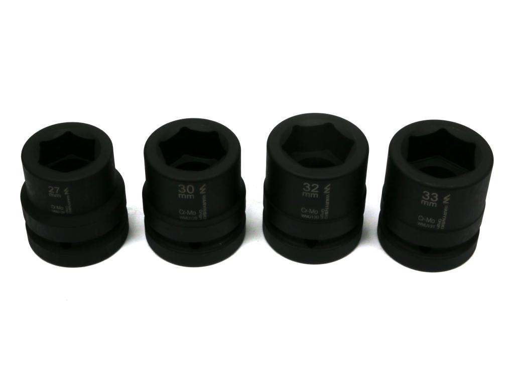 Zestaw nasadek udarowych  1"  4 cz. 27. 30. 32. 33 mm ze stali CrMo  DIN 3129 Waryński