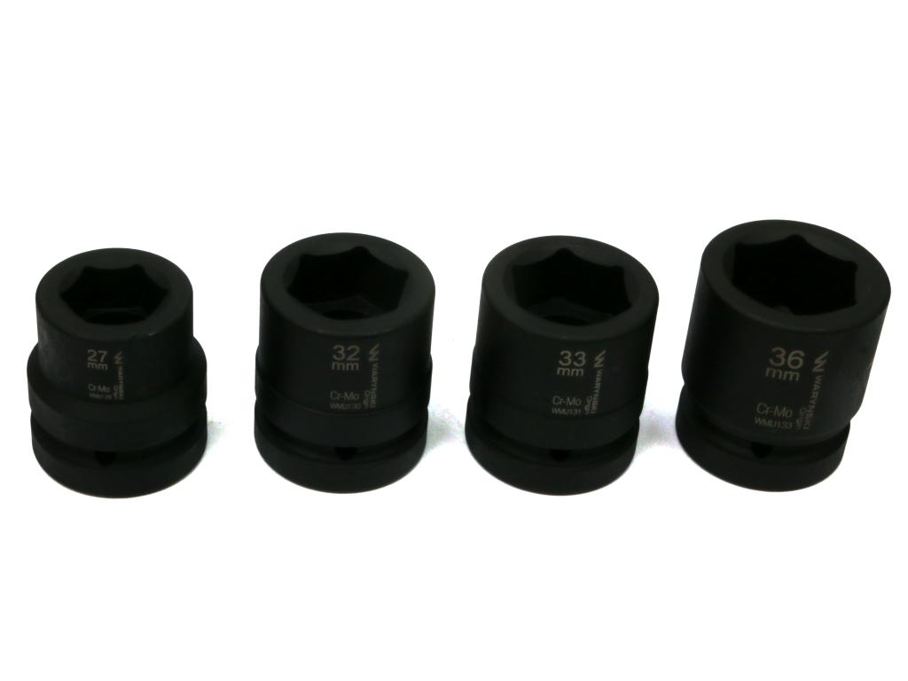 Zestaw nasadek udarowych  1"  4 cz. 27. 32. 33. 36 mm ze stali CrMo  DIN 3129 Waryński