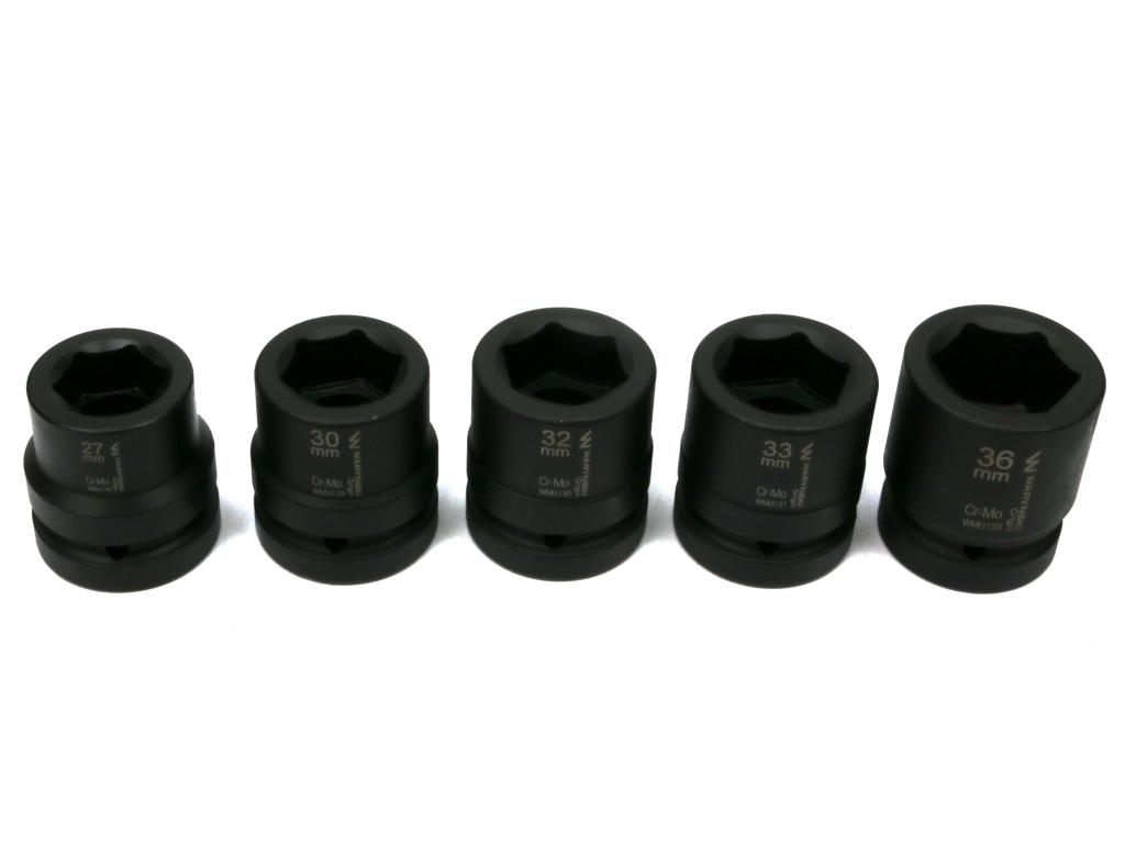 Zestaw nasadek udarowych  1"  5 cz. 27. 30. 32. 33. 36 mm ze stali CrMo DIN 3129 Waryński