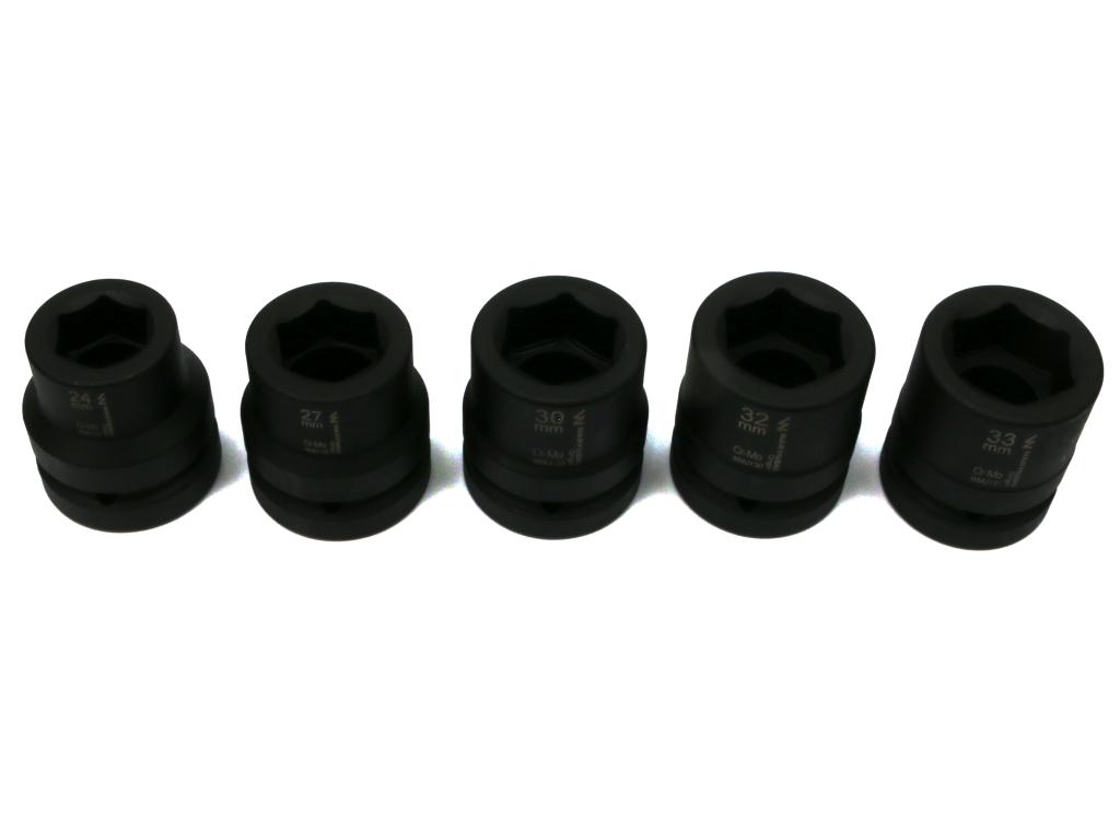 Zestaw nasadek udarowych  1"  5 cz. 24. 27. 30. 32. 33 mm ze stali CrMo DIN 3129 Waryński