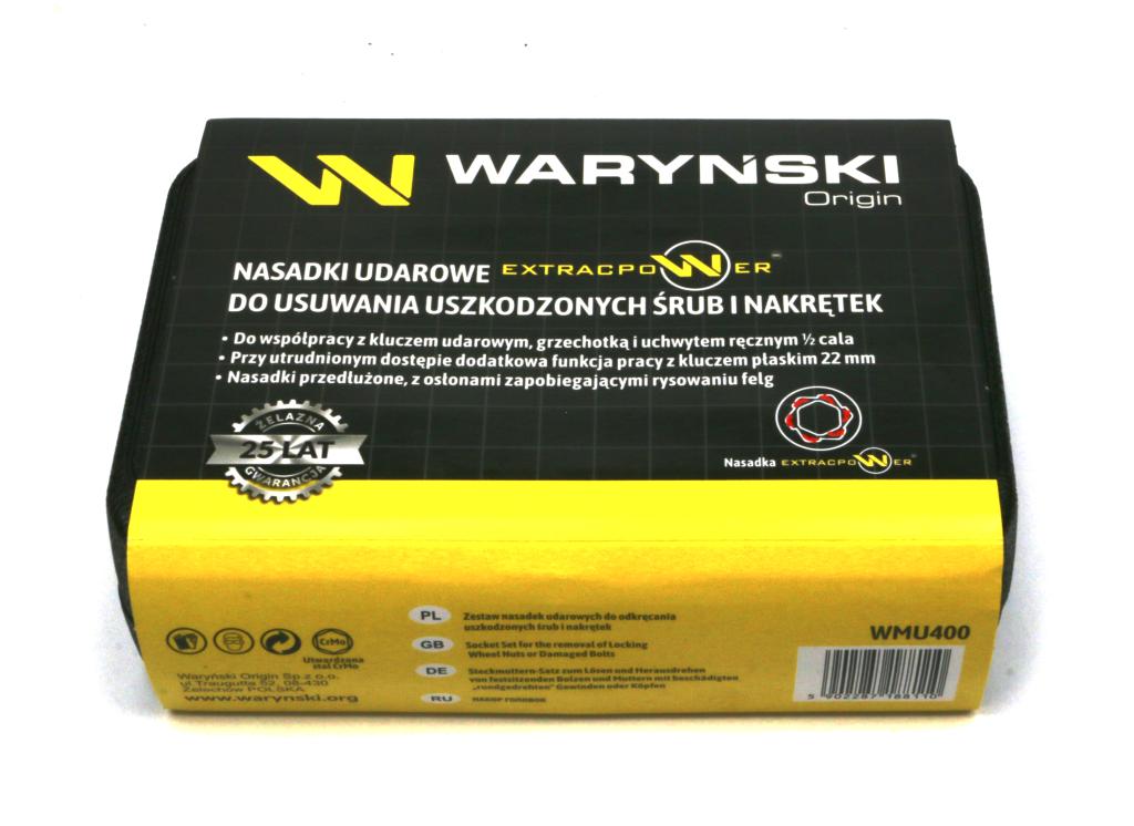 Zestaw nasadek udarowych 1/2 z uchwytem kluczowym. do awaryjnego odkręcania 5 el Waryński