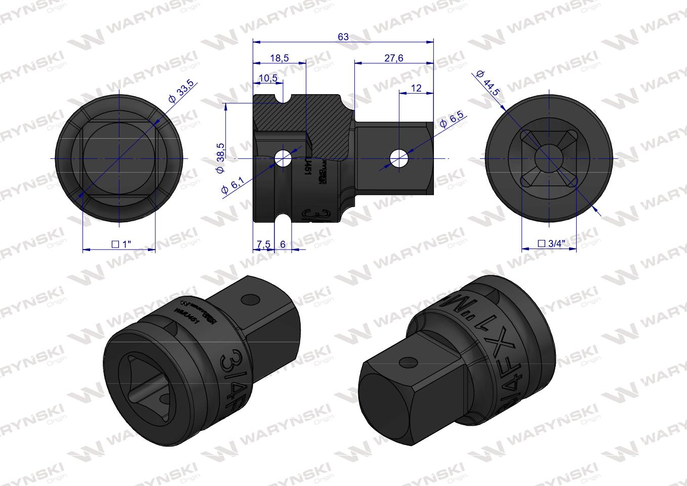 Adapter do kluczy udarowych 3/4 na 1" Waryński