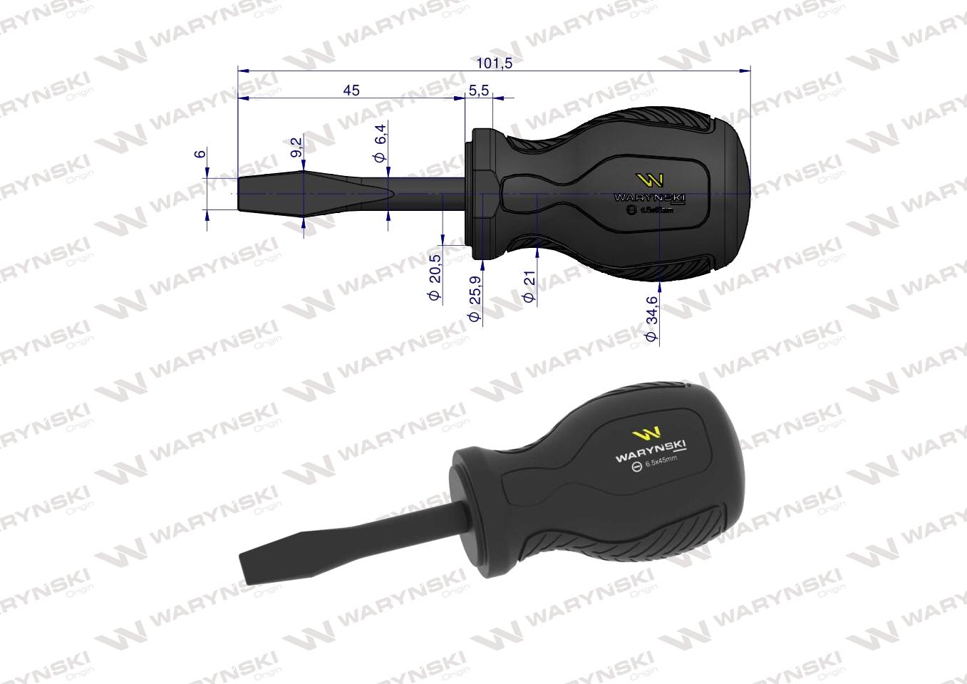 Wkrętak płaski 6.5mm x 45 mm SVCM. Waryński