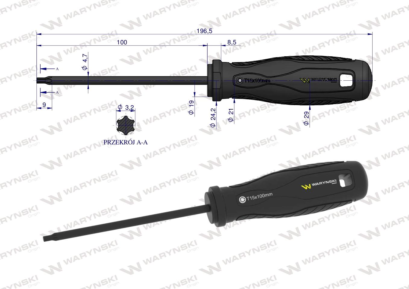 Wkrętak T15. 100 mm. stal SVCM. Waryński