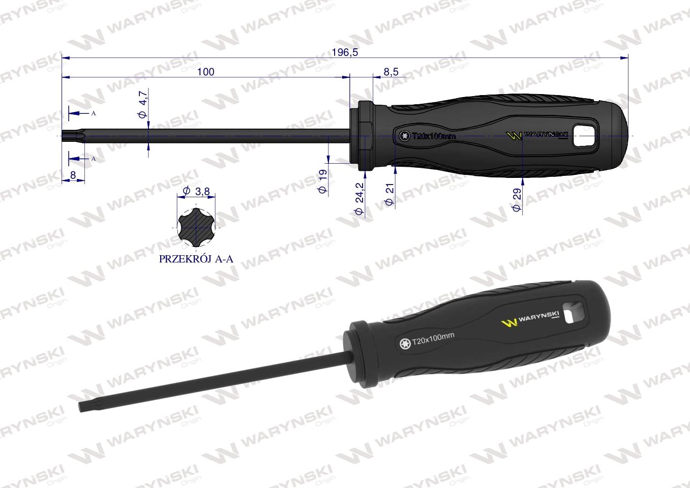 Wkrętak T20. 100 mm. stal SVCM. Waryński