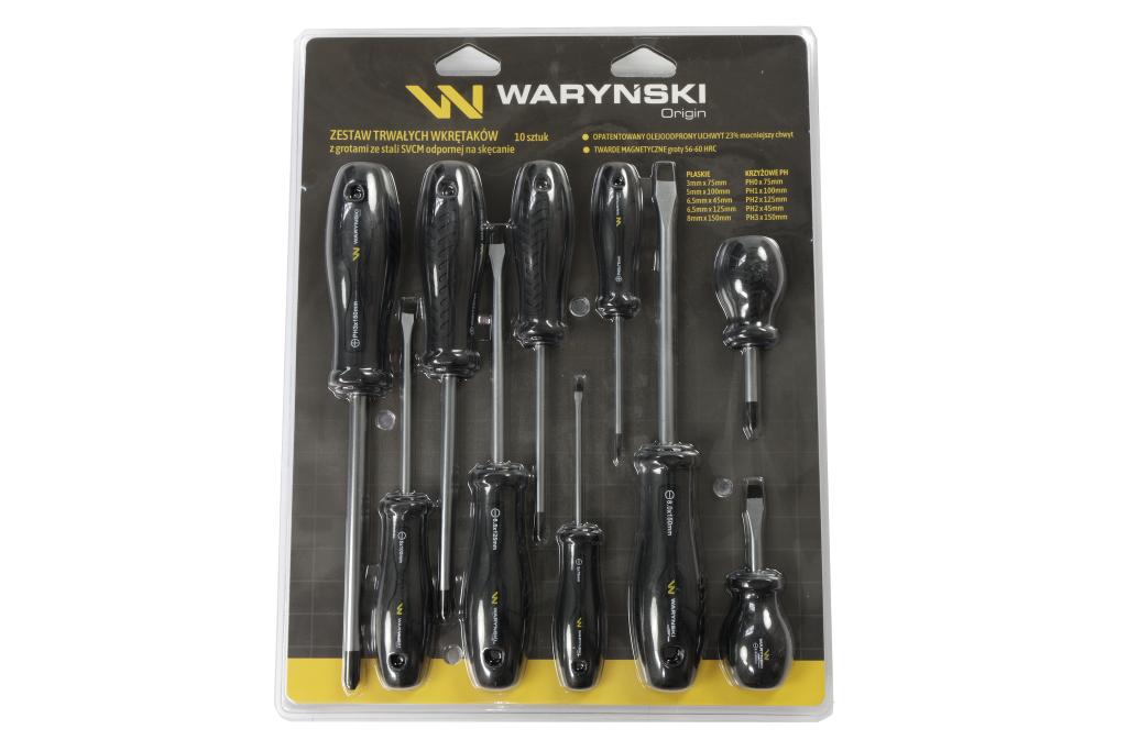 Zestaw wkrętaków ze stali odpornej na skręcanie SVCM 10 szt z hartowanymi grotami Waryński