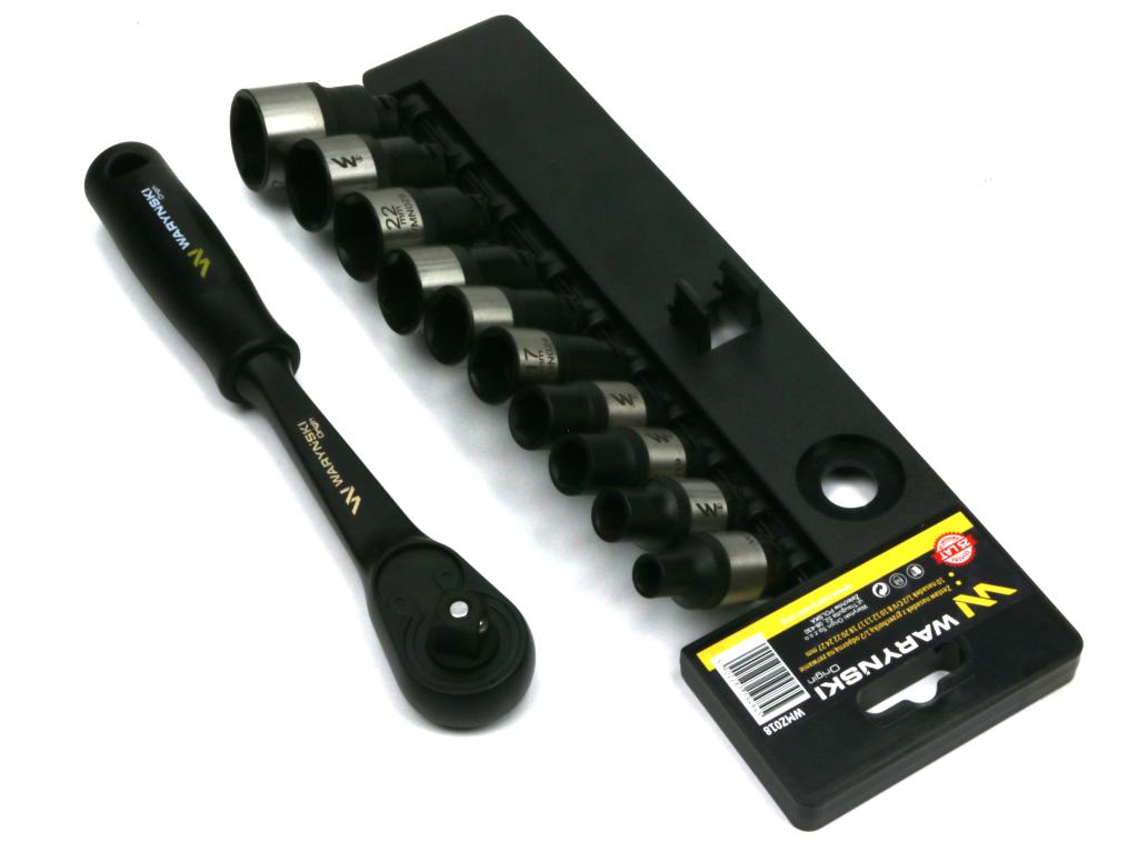 Zestaw L nasadek 1/2 z grzechotką   8 10 12 13 17 18 20 22 24 27  mm 11 el Waryński
