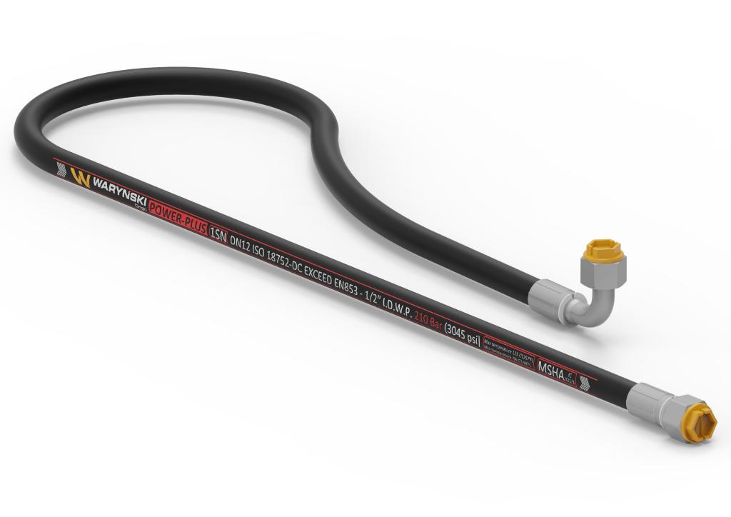 Przewód hydrauliczny gładki POWER-PLUS 210 bar DN12.5-1SN L-2000mm AA M22x1.5 prosta/90 stopni 21.0MPa Waryński