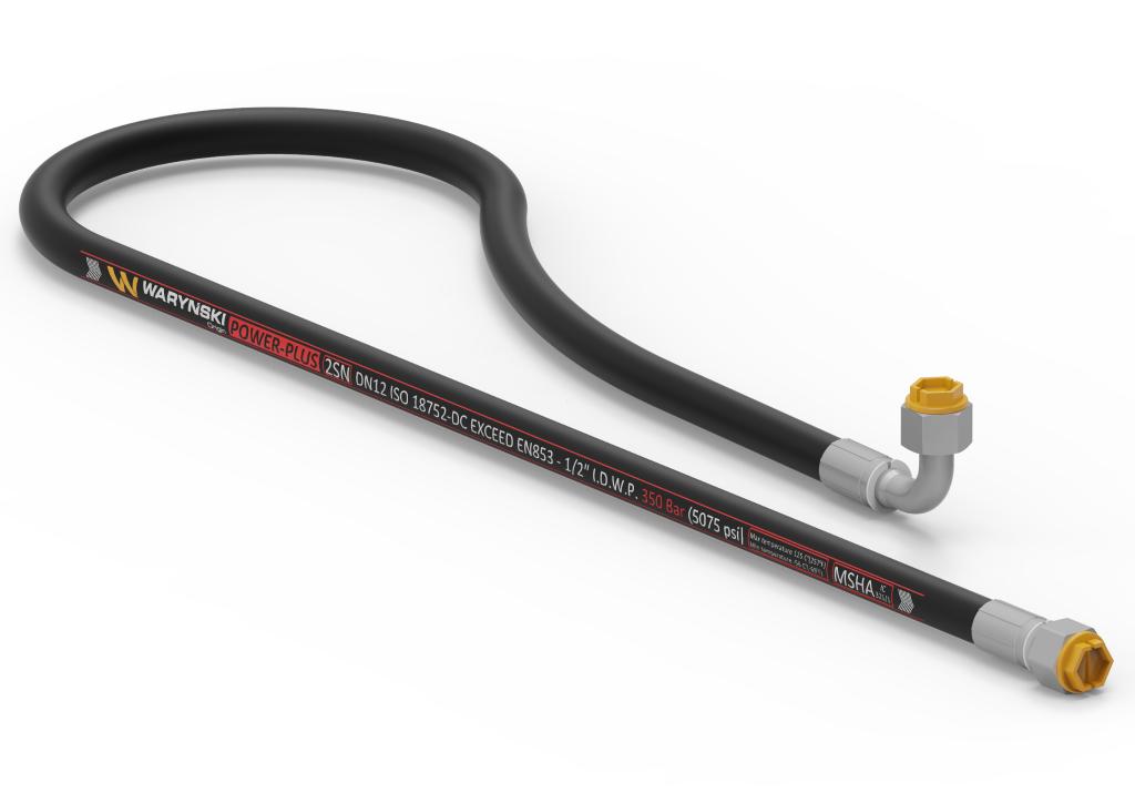 Przewód hydrauliczny gładki POWER-PLUS 350 bar DN12.5-2SN L-2000mm AA M22x1.5 prosta/90 stopni 35.0MPa Waryński