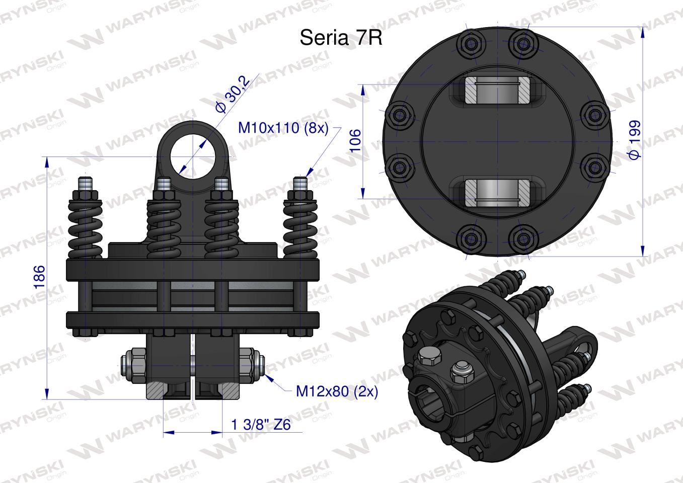 Sprzęgło cierne wału Seria 7R 1700Nm - 1 3/8 Z6 WARYŃSKI