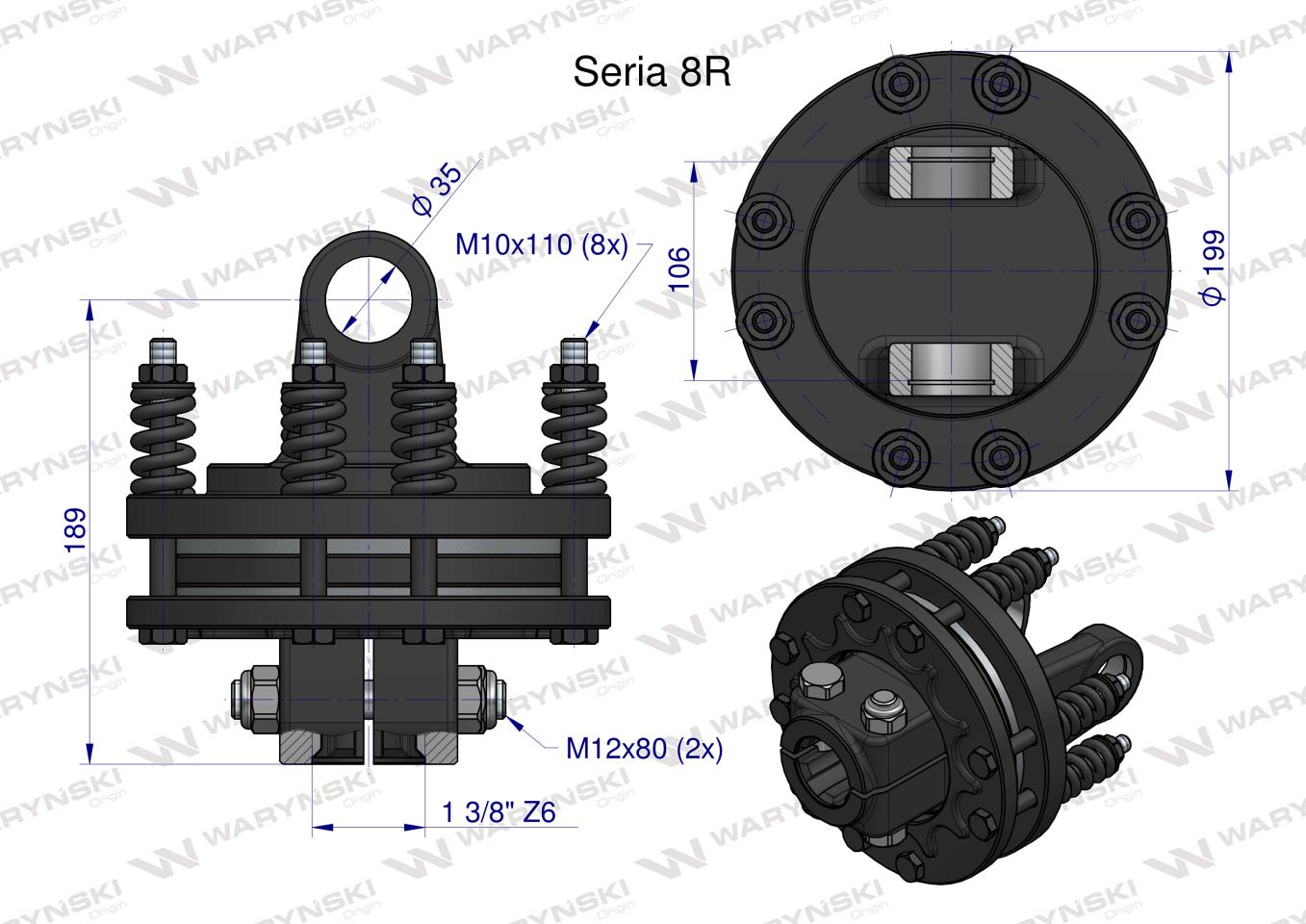 Sprzęgło cierne wału Seria 8R 1700Nm - 1 3/8 Z6 WARYŃSKI