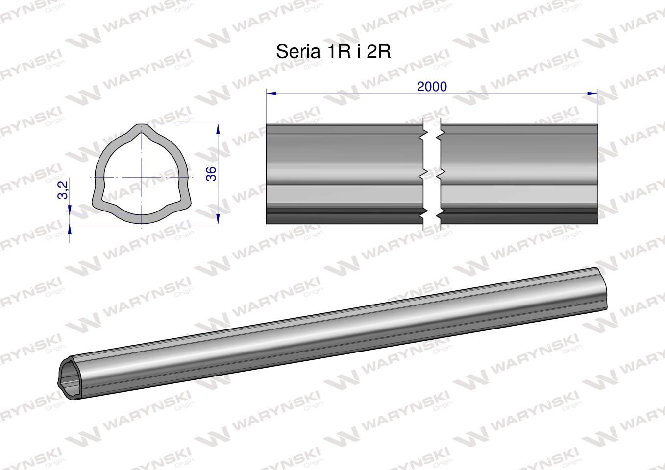Rura trójkątna wewnętrzna Seria 2R, rura zewnętrzna Seria 1R do wału przegubowo-teleskopowego 36x3.2mm 2m WARYŃSKI (sprzedawane po 2)