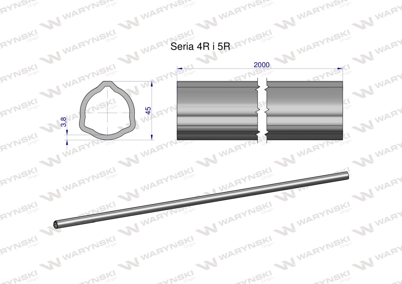 Rura trójkątna wewnętrzna Seria 4R i 5R do wału przegubowo-teleskopowego 45x3.8mm 2m WARYŃSKI (sprzedawane po 2)