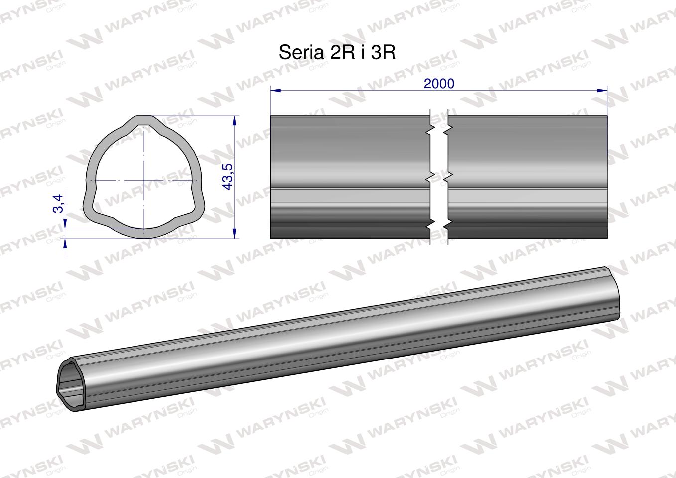 Rura trójkątna zewnętrzna Seria 2R i 3R do wału przegubowo-teleskopowego 43.5x3.4mm 2m WARYŃSKI (sprzedawane po 2)