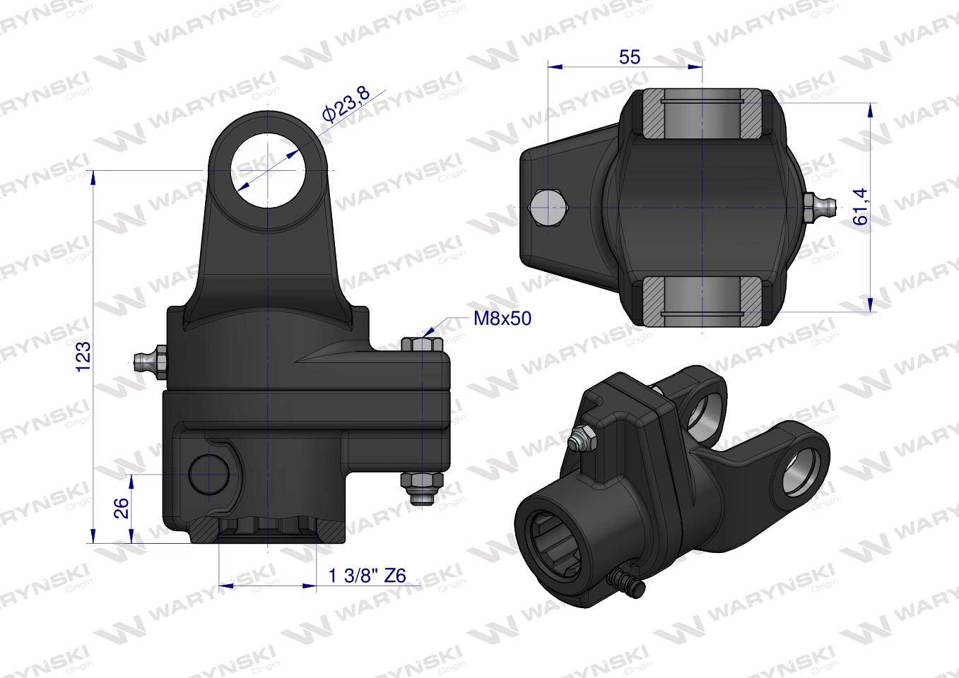 Sprzęgło na kołek wału Seria 2R 650Nm - 24x61 - 1 3/8 Z6 WARYŃSKI