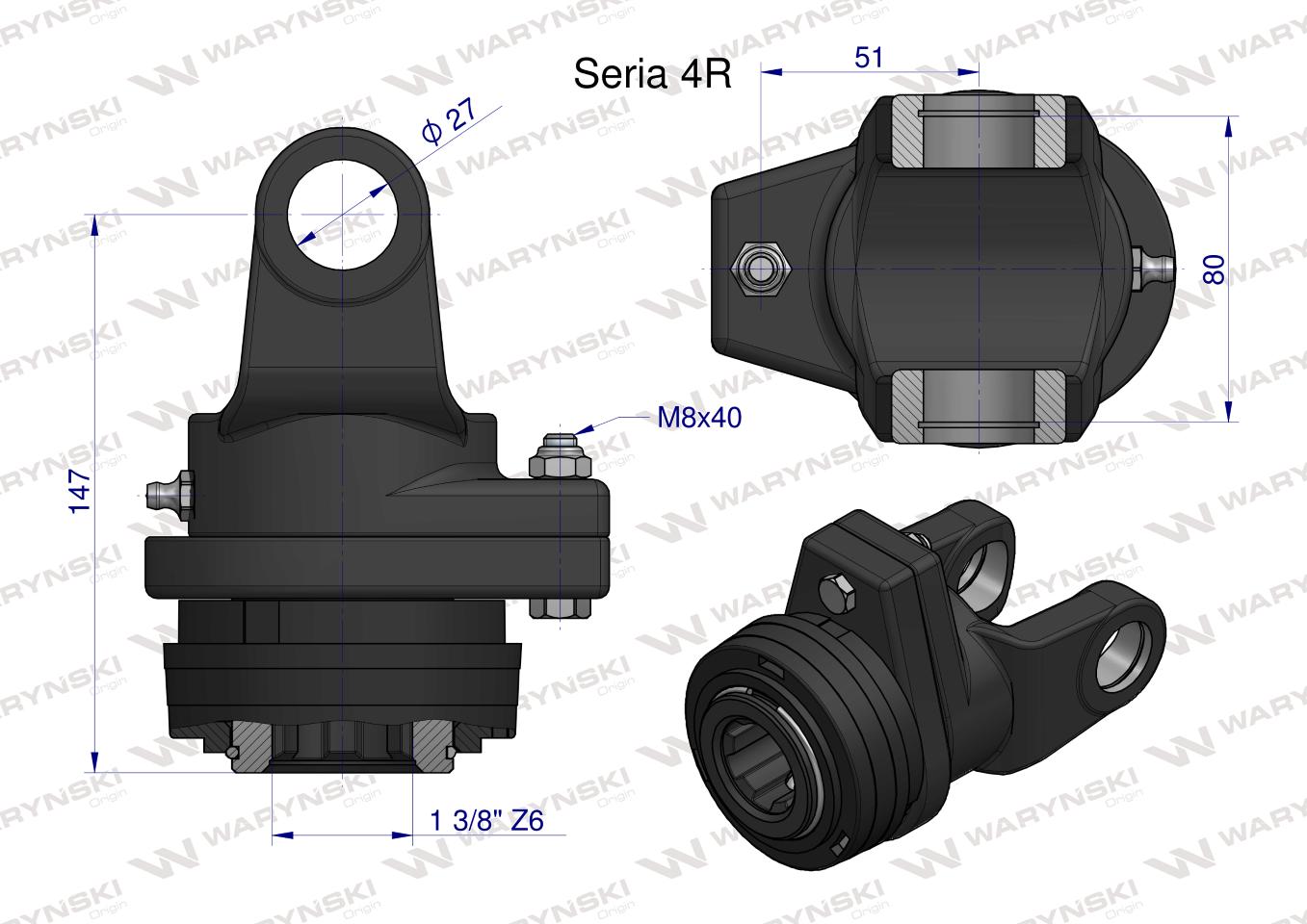 Sprzęgło na kołek wału Seria 4R 1900Nm - 27x82 - 1 3/8 Z6 WARYŃSKI