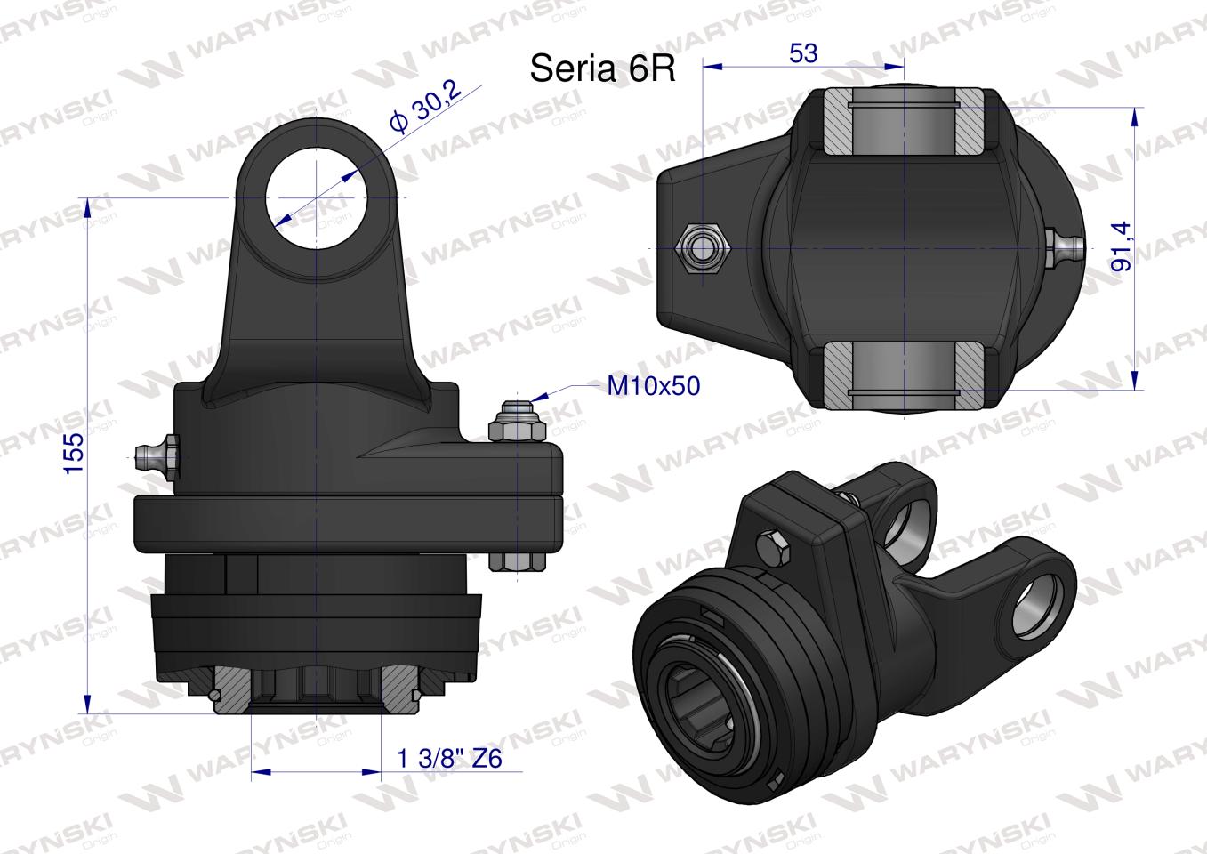 Sprzęgło na kołek wału Seria 6R 2200Nm - 30x92 - 1 3/8 Z6 WARYŃSKI