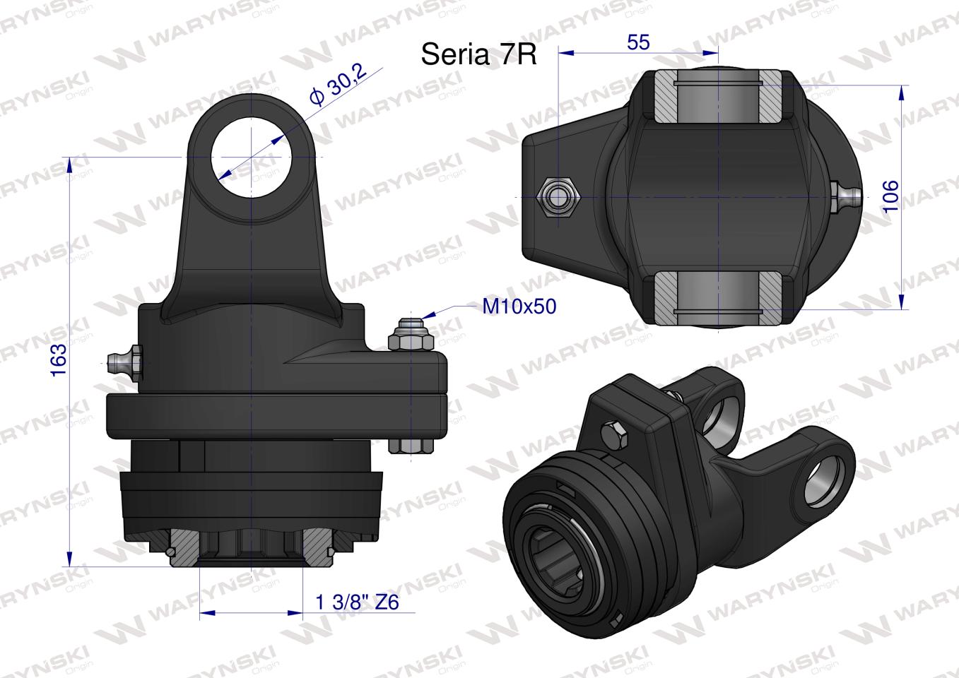 Sprzęgło na kołek wału Seria 7R 2700Nm - 30x106 - 1 3/8 Z6 WARYŃSKI