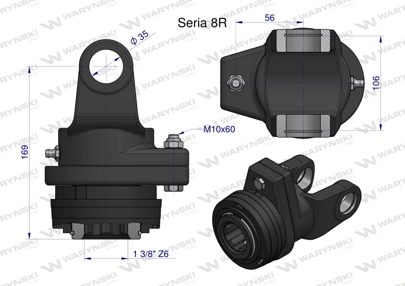 Sprzęgło na kołek wału Seria 8R 3000Nm - 35x106.3 - 1 3/8 Z6 WARYŃSKI