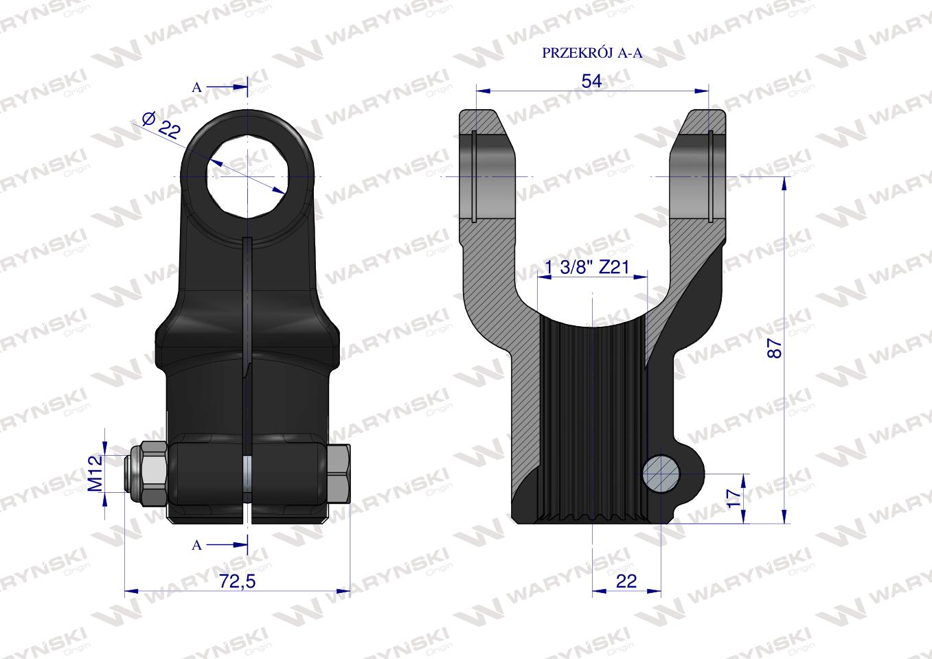 Widłak wału skręcany na śrubę 1 3/8 Z21 - 22X54  Seria 1R Waryński
