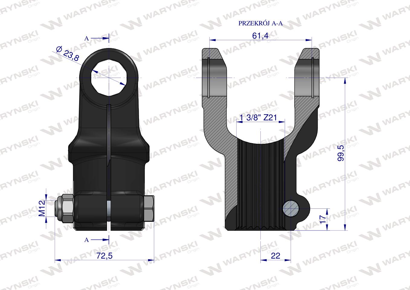 Widłak wału skręcany na śrubę 1 3/8 Z21 - 23.8X61.3  Seria 2R Waryński