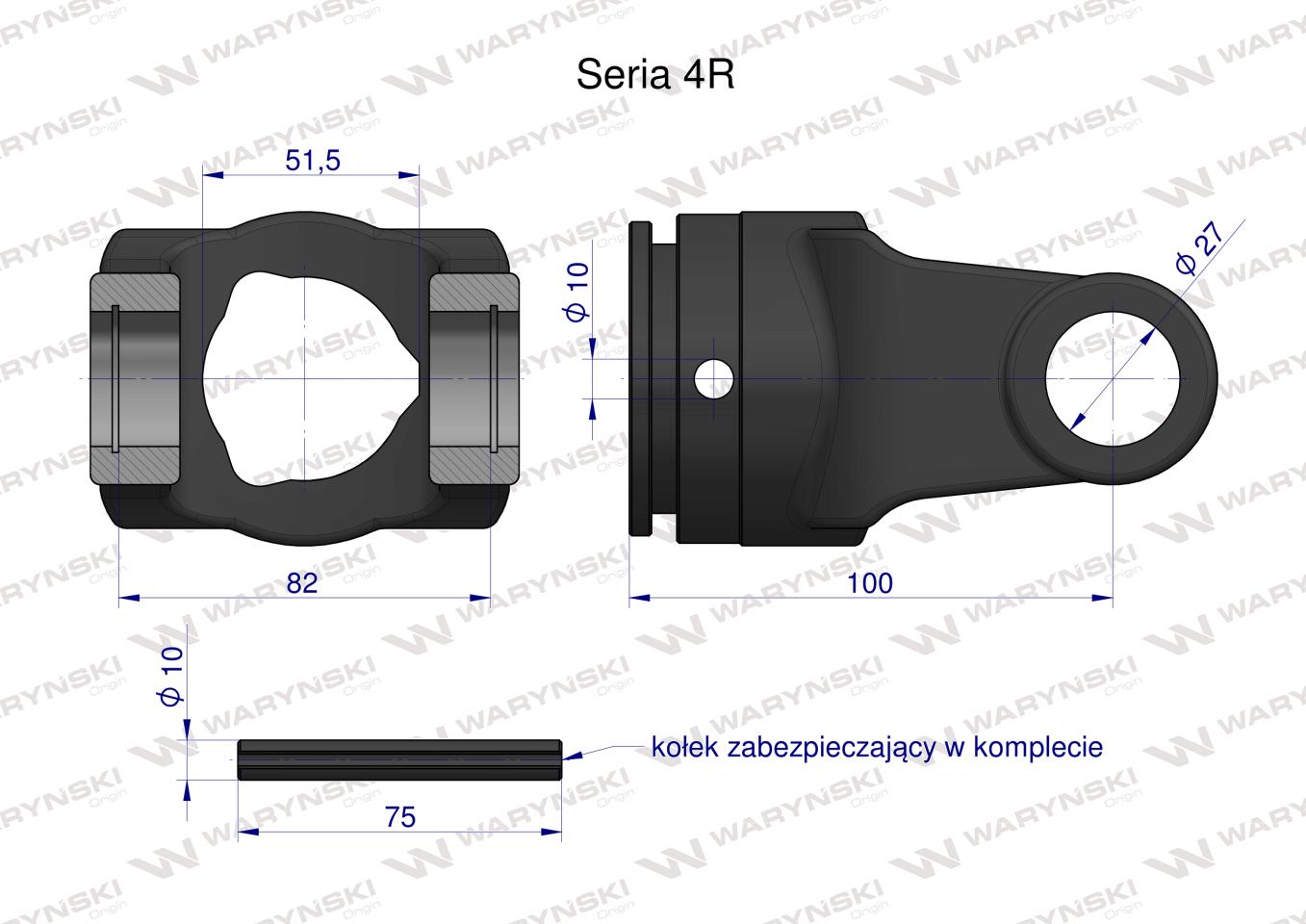 Widłak rury zewnętrznej 51.5x3 krzyżak 27x82 Seria 4R Waryński