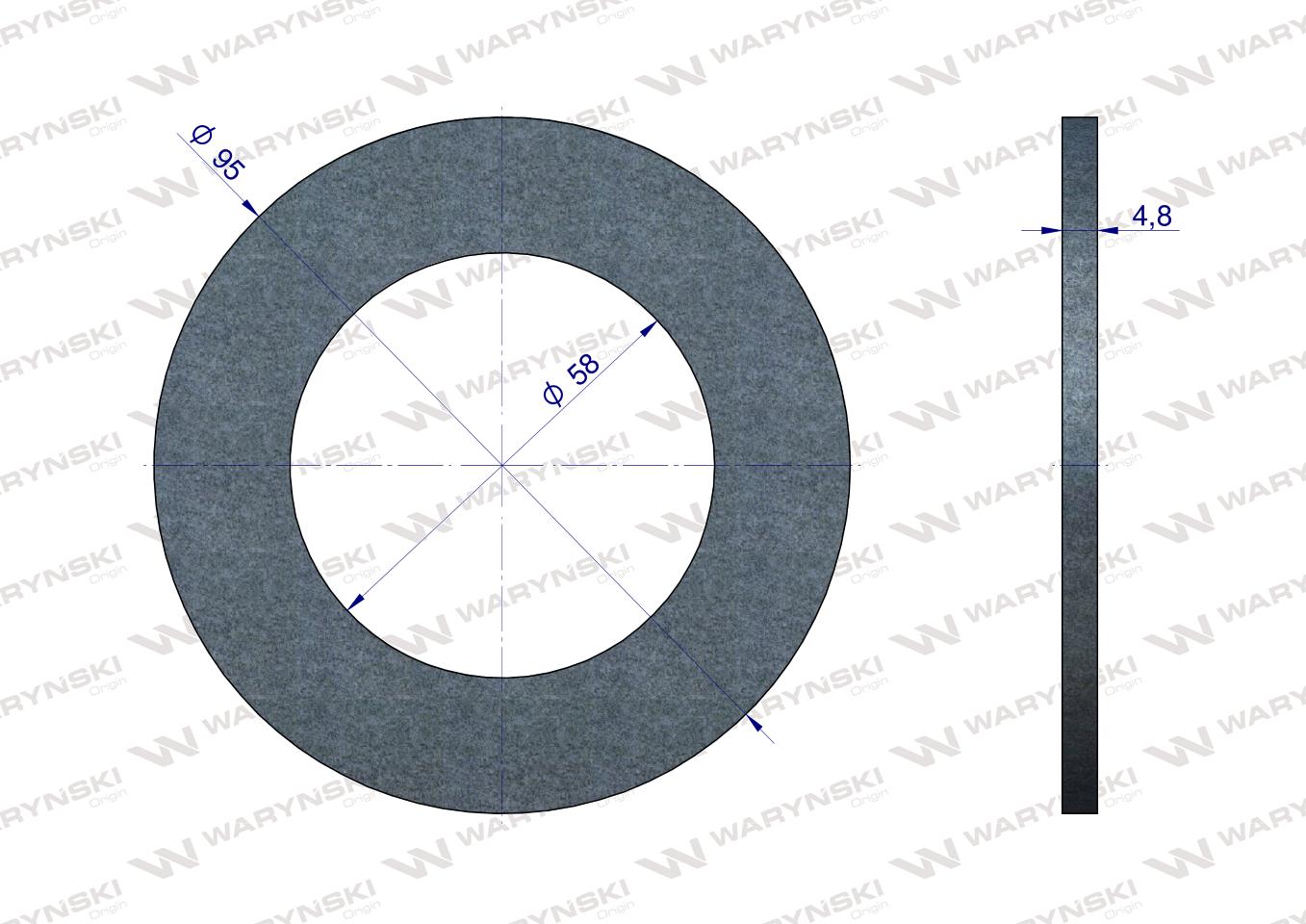 Okładzina sprzęgła ciernego wału przegubowo-teleskopowego seria 1 i 2 wymiary 95x58x4.8 WARYŃSKI