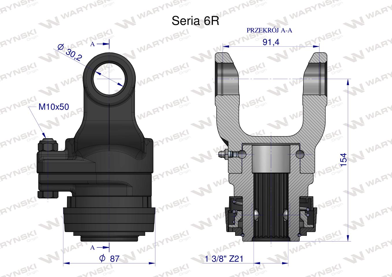 Sprzęgło na kołek wału Seria 6R 2200Nm - 30x92 - 1 3/8 Z21 WARYŃSKI