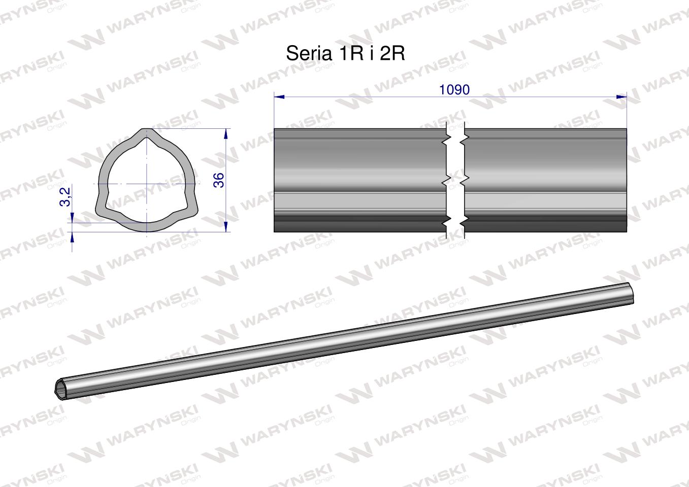 Rura wewnętrzna Seria 2R, rura zewnętrzna Seria 1R do wału 1210 przegubowo-teleskopowego 36x3.2 mm 1090 mm WARYŃSKI