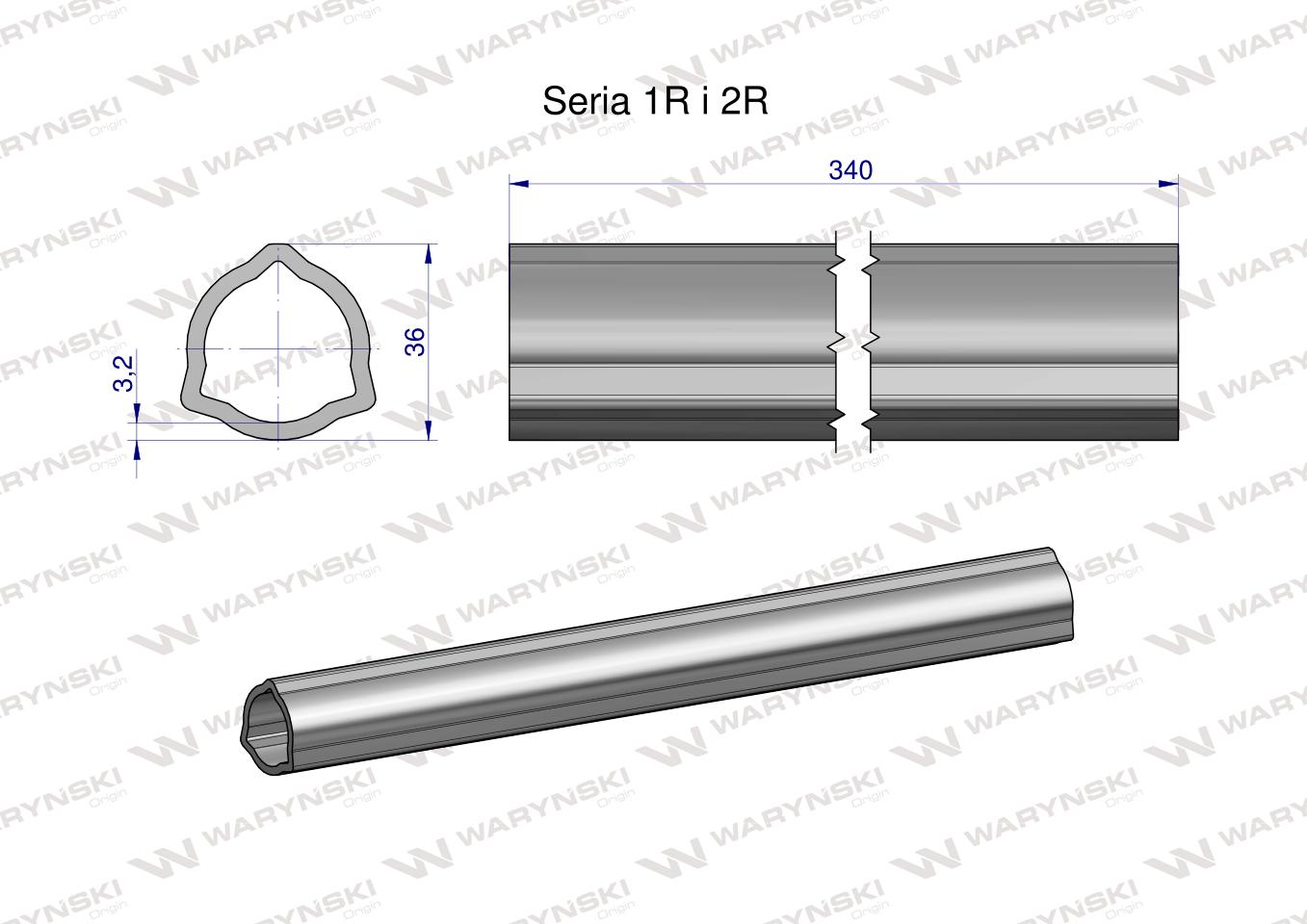 Rura wewnętrzna Seria 2R, rura zewnętrzna Seria 1R do wału 460 przegubowo-teleskopowego 36x3.2 mm 340 mm WARYŃSKI