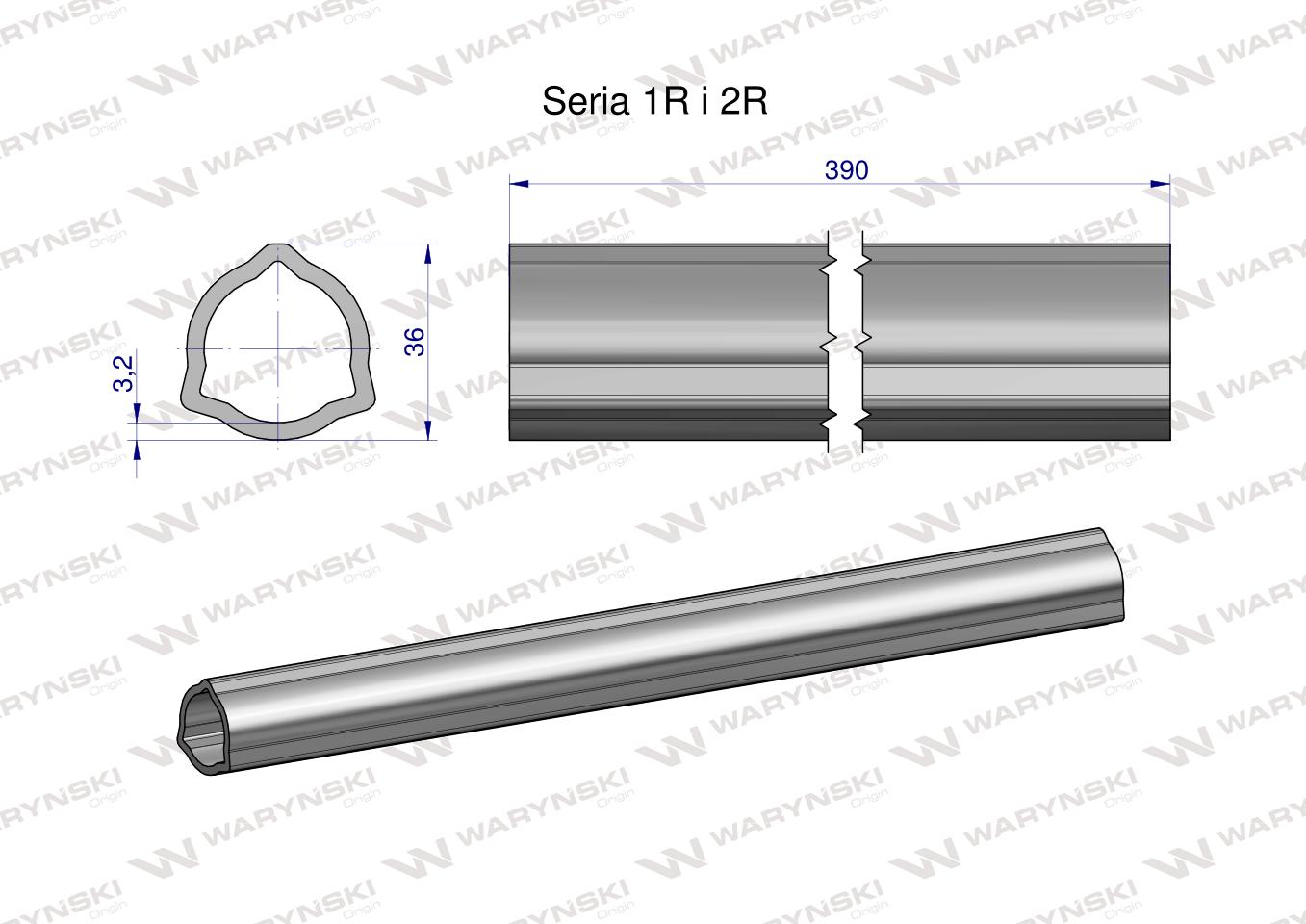 Rura wewnętrzna Seria 2R, rura zewnętrzna Seria 1R do wału 510 przegubowo-teleskopowego 36x3.2 mm 390 mm WARYŃSKI