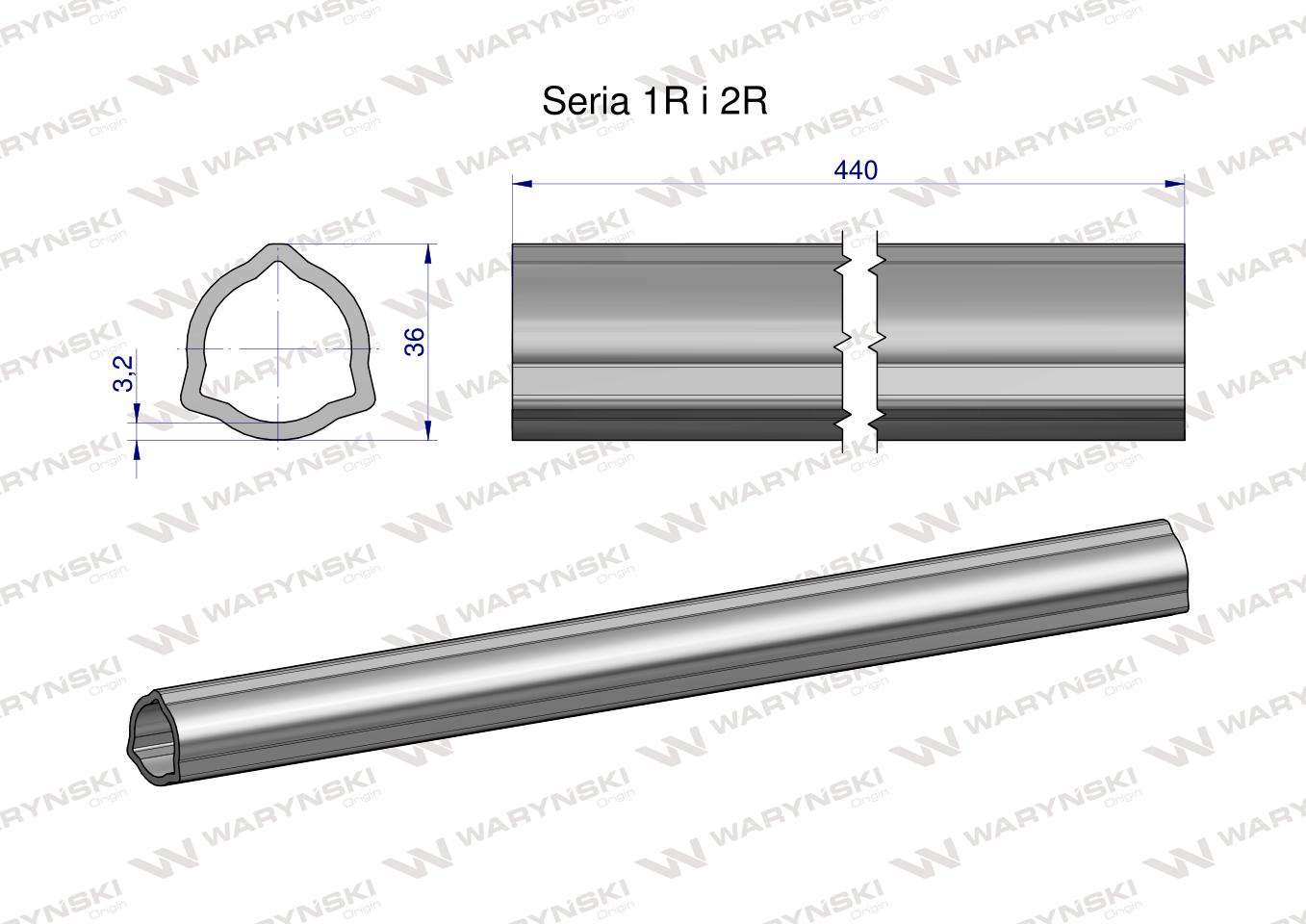 Rura wewnętrzna Seria 2R, rura zewnętrzna Seria 1R do wału 560 przegubowo-teleskopowego 36x3.2 mm 440 mm WARYŃSKI