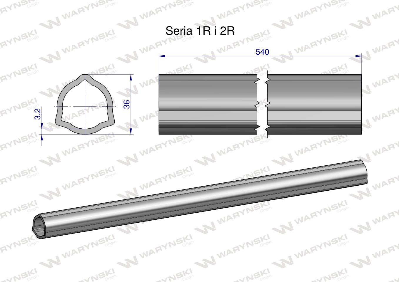 Rura wewnętrzna Seria 2R, rura zewnętrzna Seria 1R do wału 660 przegubowo-teleskopowego 36x3.2 mm 540 mm WARYŃSKI