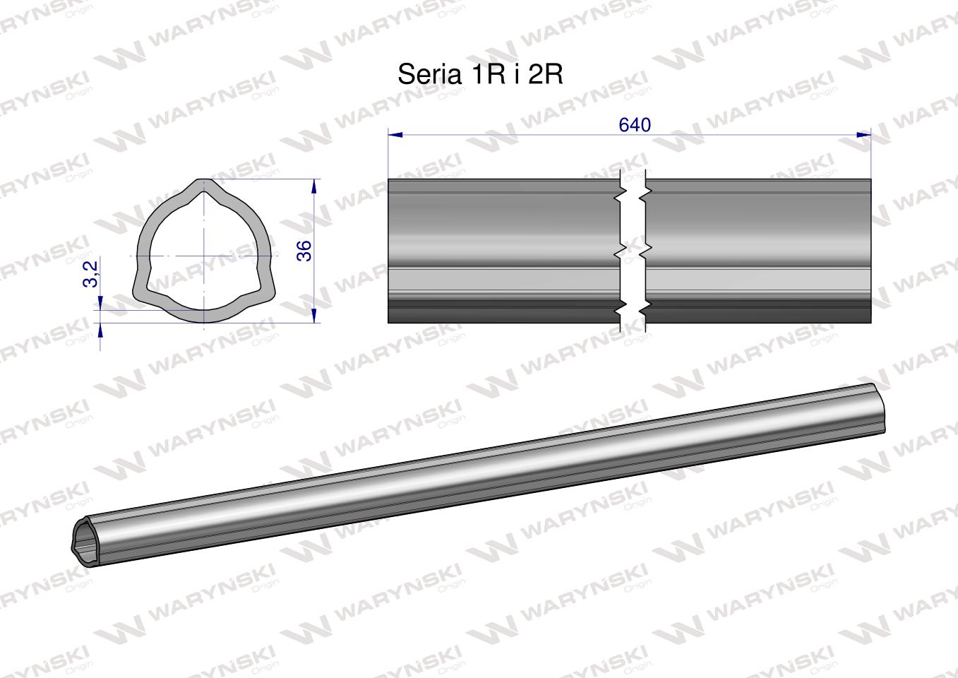 Rura wewnętrzna Seria 2R, rura zewnętrzna Seria 1R do wału 760 przegubowo-teleskopowego 36x3.2 mm 640 mm WARYŃSKI