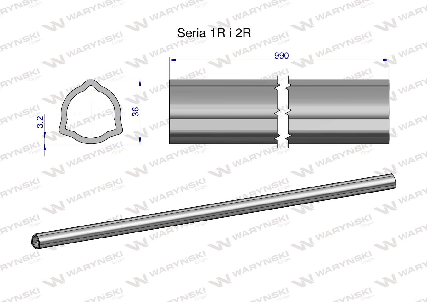 Rura wewnętrzna Seria 2R, rura zewnętrzna Seria 1R do wału 1110 przegubowo-teleskopowego 36x3.2 mm 990 mm WARYŃSKI