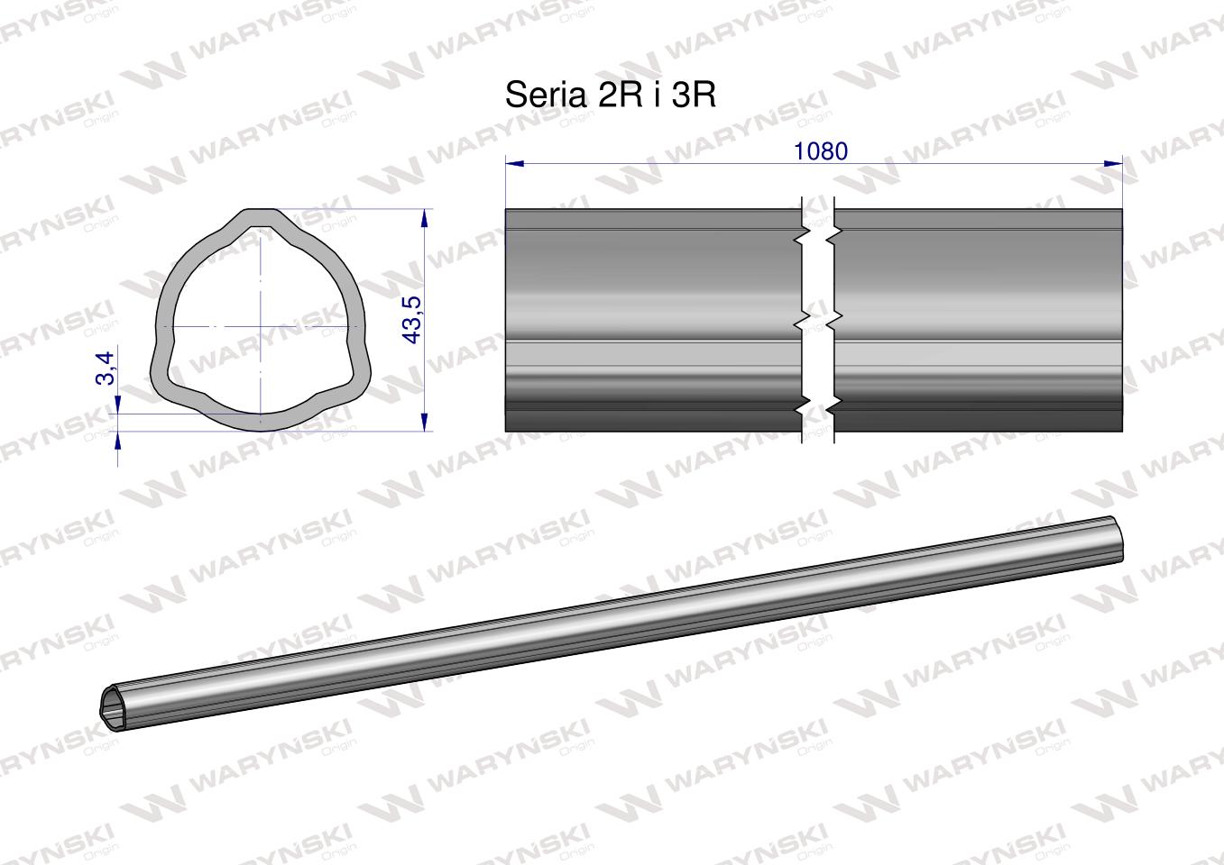 Rura zewnętrzna Seria 2R i 3R do wału 1210 przegubowo-teleskopowego 43.5x3.4 mm 1085 mm WARYŃSKI
