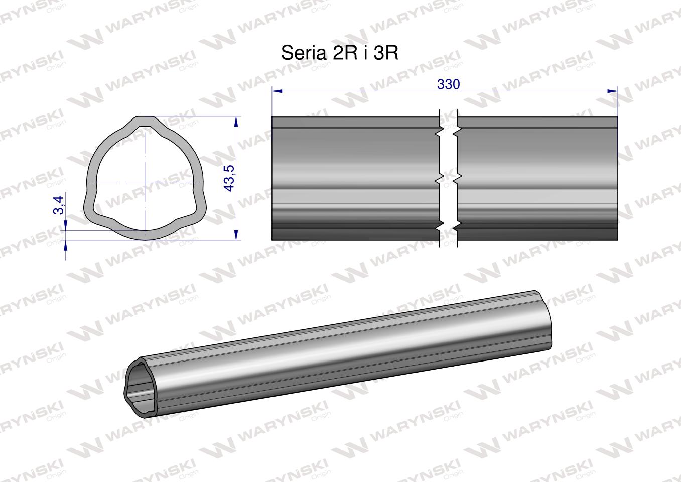Rura zewnętrzna Seria 2R i 3R do wału 460 przegubowo-teleskopowego 43.5x3.4 mm 335 mm WARYŃSKI
