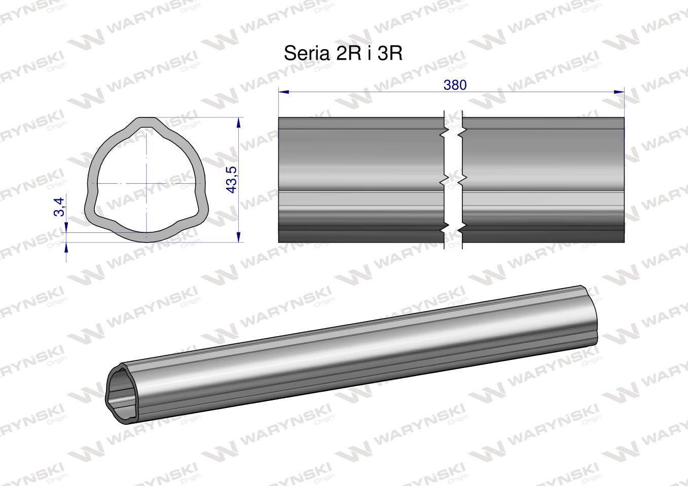 Rura zewnętrzna Seria 2R i 3R do wału 510 przegubowo-teleskopowego 43.5x3.4 mm 385 mm WARYŃSKI