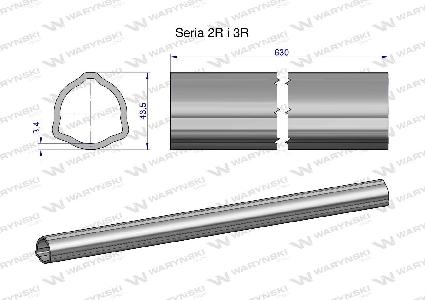 Rura zewnętrzna Seria 2R i 3R do wału 760 przegubowo-teleskopowego 43.5x3.4 mm 635 mm WARYŃSKI