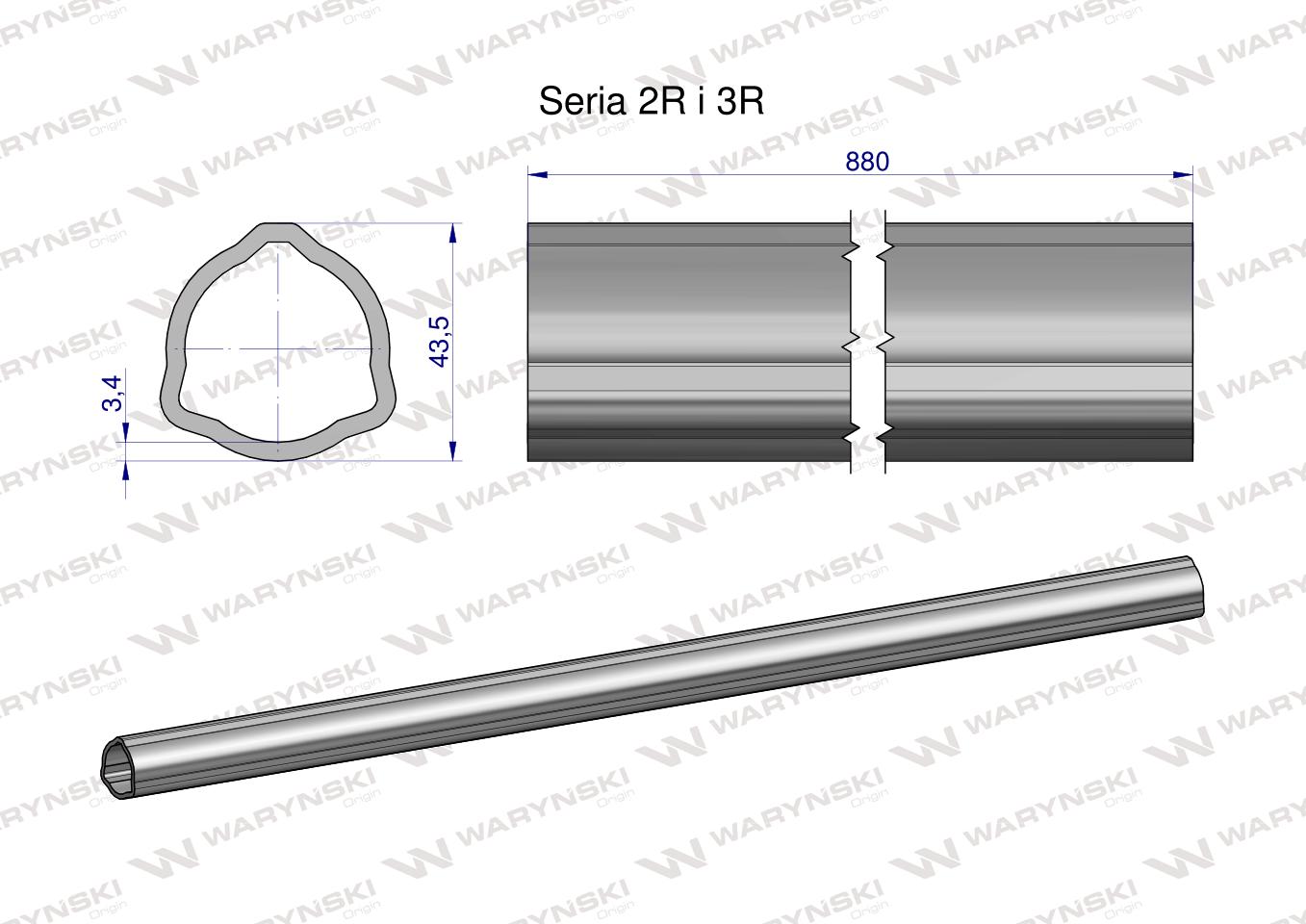 Rura zewnętrzna Seria 2R i 3R do wału 1010 przegubowo-teleskopowego 43.5x3.4 mm 885 mm WARYŃSKI