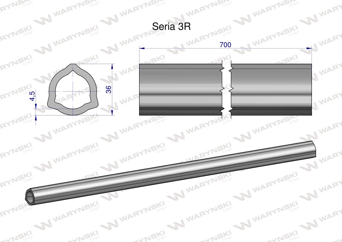 Rura wewnętrzna Seria 3R do wału 860 przegubowo-teleskopowego 36x4.5 mm 705 mm WARYŃSKI