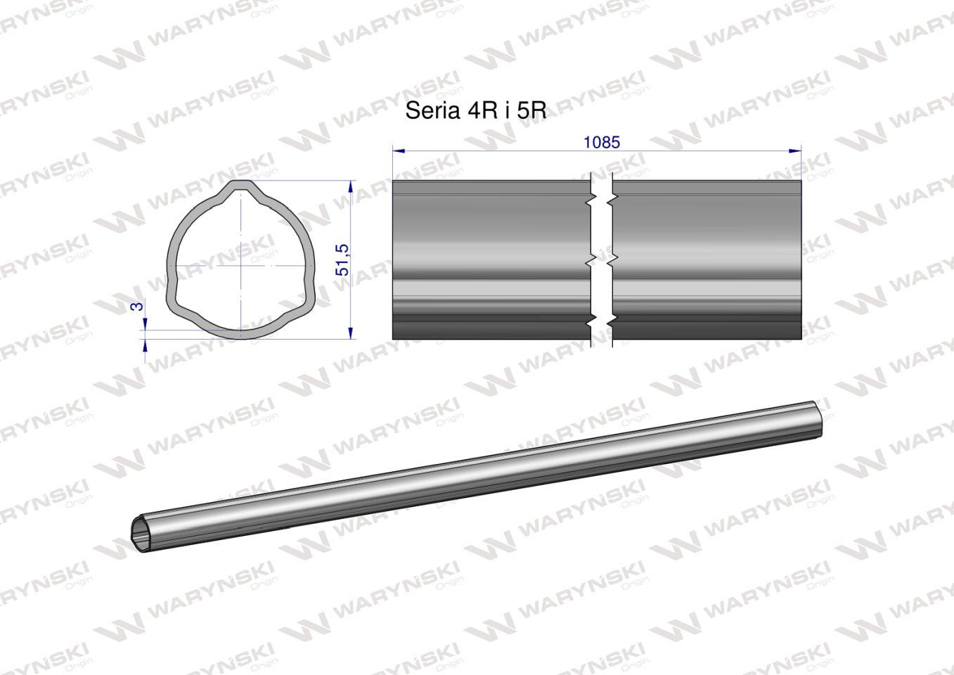 Rura zewnętrzna Seria 4R i 5R do wału 1210 przegubowo-teleskopowego 51.5x3 mm 1085 mm WARYŃSKI
