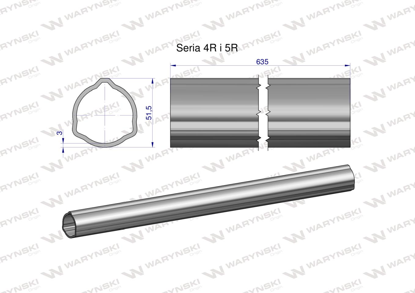 Rura zewnętrzna Seria 4R i 5R do wału 760 przegubowo-teleskopowego 51.5x3 mm 635 mm WARYŃSKI